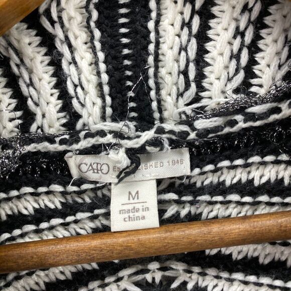 5/$45 Cato Cardigan Women M Medium White Striped Knit Collared Open Front - Picture 5 of 9